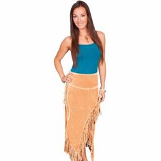 Scully Women's Leather Long Suede Fringe Skirt, L659-27-XXL Fringe Leather Skirt, Womens Leather Skirt, Long Straight Skirt, Riding Skirt, Suede Fringe Skirt, Western Skirts, Coral Skirt, Maxi Skirt Boho, Wide Waist