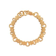 The Eternal Link Bracelet is that just-right balance of bold enough without being chunky. It's substantial, solid, and a timeless beauty you'll wear for years to come. This gold vermeil bracelet is formed of alternating ovular, circular, and beaded bar links there is dimension and detailed shine at all angles. The everlasting interlinking represents eternity and growth in each phase of your life, coming together for a joined thing of beauty. Materials: 14k Gold Vermeil Our vermeil is an especial Timeless Gold Bracelets With Oyster Detail, Heirloom Adjustable Gold Jubilee Bracelet, Adjustable Heirloom Style Gold Jubilee Bracelet, Gold Timeless Oyster Bracelet, Adjustable Heirloom Gold Jubilee Bracelet, Heirloom Style Gold Metal Bracelet, Heirloom Gold Jubilee Bracelet, Gold Byzantine Link Jewelry, Timeless Gold Sterling Silver Bangle Bracelet