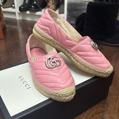 Gucci Espadrilles Women’s Size 37 Baby Pink Leather, Silver Accents Worn Once, Perfect Condition !! Comes In Original Box And With Duster Bag! Espadrilles Women, Gucci Espadrilles, Gucci Pink, Shoes Gucci, Leather Silver, Espadrille Shoes, Gucci Shoes, Silver Accents, Pink Leather