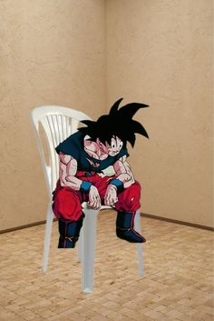 a cartoon character sitting on top of a white chair