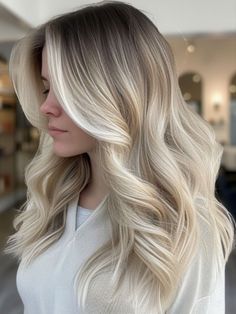 Dimensional Dark Roots with Ash Blonde Hair Color Cool Blonde Hair Colour, Blonde Hair With Roots, Blonde Lowlights, Blonde Hair Colors, Summer Blonde Hair, Dark Blonde Hair Color, Blonde Hair Transformations, Cool Blonde Hair