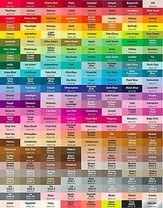 the color chart for all kinds of paints and their names in different colors, including red, yellow, green, blue, pink, purple, orange