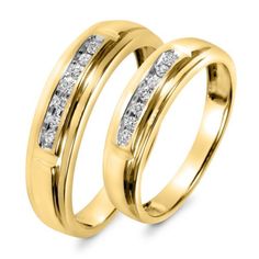 two yellow gold wedding rings with diamonds