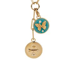 Solid and substantial, this Foundrae necklace will become your everyday talisman. Hanging from the 18K yellow gold refined clip extension at the base of the 18K yellow gold classic fob clip chain is a round, 18K yellow gold and diamond medallion. A turquoise ceramic butterfly pendant connects to the belcher chain with a removable 18K yellow gold push gate annex link. With its bold, emblematic presence, it's a perfect necklace to wear every single day. The star represents energy and divine guidan Gold-tone Medallion Charms Jewelry, Yellow Gold Medallion Charm Jewelry, Yellow Gold Medallion Charm Necklace, Yellow Gold Medallion Jewelry With Charms, Yellow Gold Butterfly Charm Pendant Necklace, Luxury Medallion Jewelry With Logo Charm, Yellow Gold Pendant Necklace With Removable Charms, Yellow Gold Butterfly Charm Pendant Jewelry, Yellow Gold Coin Pendant Dangle Jewelry