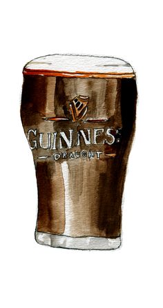 a watercolor drawing of a glass of guinness