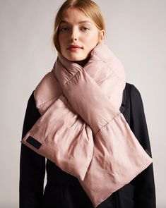 Sorry Beanies & Gloves, Oversized Scarves Are Our Go-To Winter Accessory+#refinery29 James And The Giant Peach Costume, Puffy Scarf, Puffer Scarf, Peach Costume, Cozy Quilts, Pink Scarves, Oversized Scarf, Light Pink Color, Winter Accessories