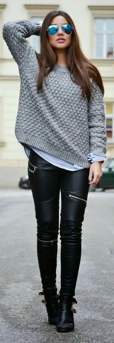 Lederhosen Outfit, Leather Pants Outfit, How To Wear Leggings, Street Style Edgy, Black Leather Pants, Pants Outfits, Lazy Day Outfits, Outfit Combinations