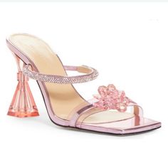 Mach & Mach Crystal Flower Slide Sandal Size Eu 37 / Us 6.5-7 Runs Small; Order 1/2 Size Up. Glamour Is In Full Bloom On A Silvery Pink Sandal Beautifully Crafted With A Crystal Flower At The Vamp, A Sparkling Pav Crystal Strap And A Translucent Stiletto. 4" (102mm) Heel Synthetic And Leather Upper/Leather Lining And Sole Made In Italy Women's Designer Shoes Without Box Questions? Leave A Comment Below! B43 Types Of Heels, Fancy Shoes, Pink Girly Things, Pink Sandals, Hype Shoes, In Full Bloom, Footwear Design Women, Crystal Flower, Trim Color