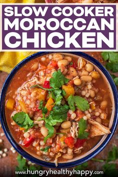 a bowl of slow cooker moroccan chicken soup