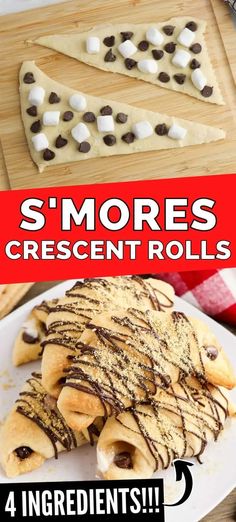 s'mores crescent rolls with chocolate chips on top