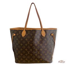 Louis Vuitton Brown, Neverfull Mm, Leather Handles, Louis Vuitton Bag Neverfull, Canvas Leather, Monogram Canvas, Authentic Louis Vuitton, Womens Tote Bags, Leather Handle