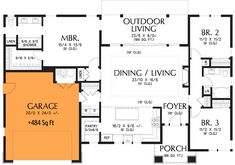 the floor plan for this house shows the living area and dining room, as well as the