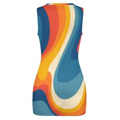 Streifenkleid, GOGO-Kleid, Cut-Out-Kleid, ärmelloses Kleid, orange-blaues Streifenkleid, Minikleid, High-Fashion-Kleid, Sexy Kleid, Kleid im Hippie-Stil

 Handgefertigt auf Bestellung, entworfen in Kalifornien, handgenäht im Ausland.

 Ich habe dies für diejenigen erstellt, die den Druck im 70er-Jahre-Stil mit einem modernen Touch lieben. Hergestellt mit einem Reißverschluss an der Seite des Kleides und dünnem Polyestermaterial, perfekt für Sommer oder Frühling. Ein supersüßer Ausschnitt über de