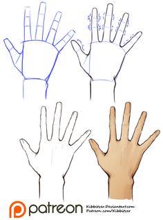 three hands with different shapes and sizes are shown in this drawing lesson, which shows how to