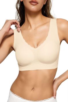 PRICES MAY VARY. Cool Comfort Fabric: Seamless, comfortable pull on bra! Featuring wide side wings and full coverage back, it effectively hides back and side fat for a seamless and no-show look. The fabric is silky smooth, lightweight, stretchy, and soft, hugging the body. Breathable, moisture-wicking, and as light as a cloud, it feels like it melts on your skin Seamless Wireless T-Shirt Bra: Breathable Cool Lift-up Air Bra! There are no hooks, clasps, or buckles on these smoothing back bras. Th Comfy Bras, Air Bra, Side Fat, Stylish Tank Tops, Everything Stays, Sleep Bra, Comfy Bra, Everyday Bra, Yoga Bra