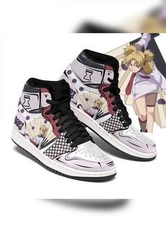 a pair of shoes with anime characters on them