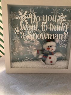 a snowman in a frame that says do you want to build a snowman?