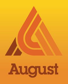 an orange and brown logo with the word august on it's bottom right corner