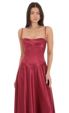 Satin Square Neck Maxi Dress in Maroon Satin A-line Corset Dress With Corset Back, Satin A-line Slip Dress For Night Out, Fitted Satin Dress With Straps, Silk Corset Dress With Satin Finish And Fitted Bodice, Satin Cocktail Dress With Straps, Satin Slip Dress With Sweetheart Neckline, Silk Slip Dress With Adjustable Straps For Party, Silk Satin Dress With Corset Back For Formal Occasions, Silk Mini Dress With Satin Finish And Fitted Bodice