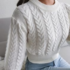 Stay cute in the cold with this cable-knit sweater. Pair with your favorite jeans, pants, skirt or leggings. comes in three fabulous colors from which to choose. Knitted with an acrylic blend. Crop Pullover, Suspenders For Women, Cropped Pullover, Stylish Coat, Chic Type, Top Shirt Women, Sleeves Clothing, Sweater Material, Ribbed Knit Sweater