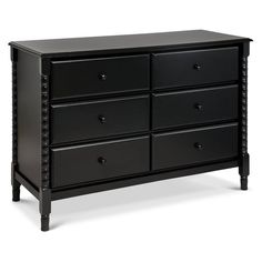 a black dresser with four drawers and two legs