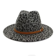 Leopard Print Felt Fedora/Panama Hat With Brown Leather Belt. Color: Grey Leopard. Has Interior Sizing Ties. Brim Is Approximately 2.5” Brand New From Manufacturer. Fedora Hat Winter, Womens Belt Buckles, Leopard Belt, Jazz Hat, Fedora Hat Men, Black Fascinator, Wool Fedora Hat, Fedora Hats, Grey Leopard Print