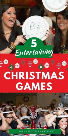 people holding up christmas games with the title 5 entertaining christmas games