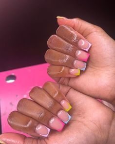 Union City, Georgia📍READ ⬇️ on Instagram: "Live for these colors Have You Booked With Barbiesnailss💅🏽 ________________________________________ LINK IN BIO TO BOOK!! If You Have Any Questions Check Highlight First - (470) 938-4661 for any questions! • • • #nails #frenchtipnails #creativenails #nailinspo #viral #trending #explorepage✨ #whitenails #explore #nailtech #nails #nailhashtags #inspire #nailinspo #nailporn #naildesign #nailswag #glitternails #nailpro #nailstyle #longnails #nails Types Of Nails To Get At Salon, Colourful Acrylic Nails, Square French, Fake Nails Designs, Nail Salon Design