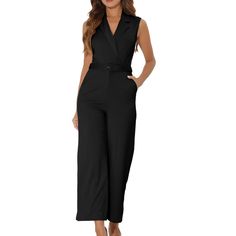 Dress up for a date night or perfect for casual daily, office wear for an effortlessly chic look. The belt can show your waistline and make you have high waist enhancement. Wide leg long pant jumpsuit, flowy and charming to pair with high heels, boots, or sandals. V Neck, sleeveless, high rise design with detachable adjustable belt, makes your figure more flattering. Black Sleeveless Jumpsuits For Office, Elegant Spring Jumpsuits And Rompers With Belt Loops, Chic Sleeveless Jumpsuits For Office, Chic Sleeveless Office Jumpsuits And Rompers, Chic Sleeveless Jumpsuits And Rompers For Office, Chic Workwear Jumpsuits And Rompers With Belt Loops, Sleeveless Workwear Jumpsuits And Rompers, Sleeveless Solid Color Jumpsuits For Work, Sleeveless Summer Office Pantsuit