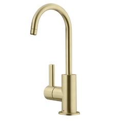 a brass colored faucet with the handle extended to it's side spout