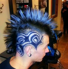 Hair tattoo by jo | Boy hairstyles, Faded hair, Hair tattoos Cybergoth Hair, Blue Mohawk, Punk Tattoos, Hair Tattoo, Punk Culture, Mohawks, Faded Hair, Hair Tattoos, 4c Hairstyles