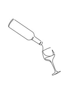 a wine glass with a cork in it and an empty bottle on the bottom line art drawing