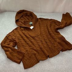 American Eagle Hooded Sweater Cable Knit Brown Oversized Slouchy New Nwt Size Large 53i94 Cozy Brown Hoodie For Fall, Fall Sweater With Drawstring Hood For Cold Weather, Brown Hooded Sweater For Cold Weather, Casual Cable Knit Hoodie For Fall, Brown Drawstring Hood Sweater For Fall, Oversized Brown Hoodie For Fall, Trendy Brown Hooded Sweater, Fall Casual Cable Knit Hoodie, Casual Hooded Chunky Knit Outerwear