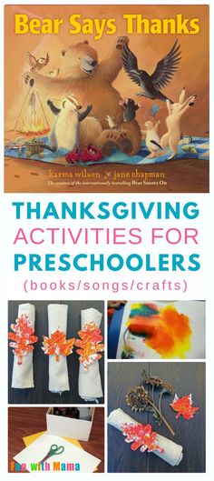 thanksgiving activities for preschoolers with bear sayings and pictures on the front, including an image