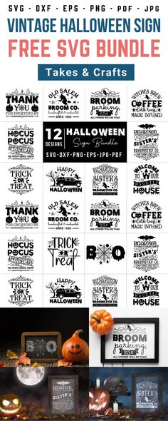 This Halloween SVG bundle is a freebie for crafters with their cutting machines like Cricut & Silhouette etc. You can download this Halloween free SVG file for free. File: SVG, DXF, PNG, EPS, JPG & PDF. This Halloween SVG bundle comes with 12 designs that are perfect for your Halloween craft projects and also for your Halloween celebration. These designs can be used for making Halloween signs, wall decals, farmhouse décor, home décor, or anything! #halloweensvg #halloweenfreesvg #halloweensigns Free Halloween Svg, Halloween Treat Ideas, Halloween Svg Files, Halloween Craft Projects, Cricut Halloween, Halloween Fonts, Treat Ideas, Cute Signs, Halloween Treat