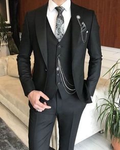 Grad Suits, Peak Lapel Suit, Black Tuxedo Suit, Black Suit Men, Black Suit Wedding, Fancy Suit, Classy Suits