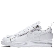 Nike Acronym x Lunar Force 1 'AF100' AJ6247-100 (SNKR/Skate/Casual/Zipper/Low Top/Crossover/Pure White) Low-top Sneakers With Zipper For Streetwear, Low-top Sneakers With Zipper Closure For Streetwear, Sporty Sneakers With Zipper Closure For Streetwear, Sporty High-top Sneakers With Zipper For Streetwear, White High-top Sneakers With Zipper, Nike Lunar Force, Nike Lunar, Pure White, Nike Air Force