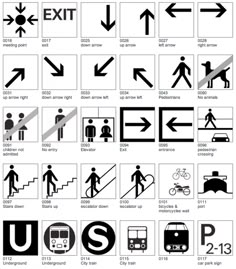 an image of various signs and symbols for people to use in the subway area, including buses