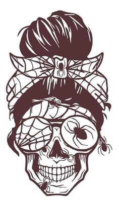 a drawing of a skull wearing glasses and a bandanna on top of it's head