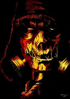 a painting of a scary looking bear with sharp teeth