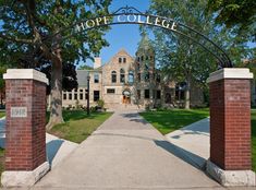 the entrance to hope college is shown through an arch that leads into the front yard