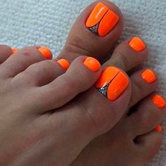 Orange Neon Nails Toes Nails Design Ideas Nail Designs Summer Neon, Orange Toe Nails, Pedicure Designs Toenails, Orange Nail