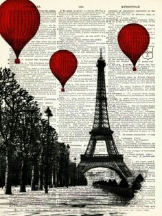 the eiffel tower with hot air balloons flying over it in paris, france