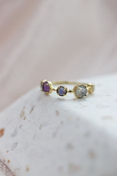 Amethyst Multi Gemstone Ring Dainty Crystal Ring Purple | Etsy  #amethyst #gemstonering #daintyring Gold Amethyst Rings With Rose Cut Diamonds, Gold Amethyst Three-stone Ring Gift, Gold Amethyst Three Stone Ring Gift, Gold Amethyst Three Stone Ring As A Gift, Gold Three Stone Amethyst Ring Gift, 14k Gold Multi-stone Amethyst Promise Ring, Gold Three-stone Amethyst Ring For Anniversary, Dainty Gold Ring, Vintage Gold Rings