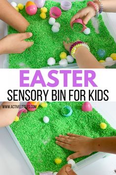 kids are playing with easter eggs in an egg carton and on the ground, while another child is reaching for them