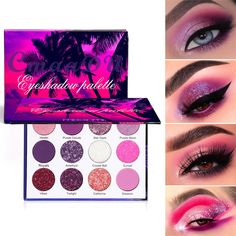 Cheap Eyeshadow Palette, Shiny Eyes, Glitter Eyeshadow Palette, Matte Eyeshadow Palette, Beautiful Eye Makeup, Purple Eyeshadow, Pigment Eyeshadow, Liquid Eyeshadow, Glitter Eyes