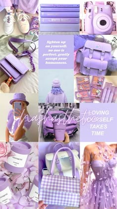 the collage shows different types of purple items