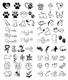 a large collection of dog and cat icons, all in black and white with different designs