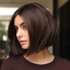 Chocolate Brown Angled Bob Dark Brown Bob Hair, Glossy Dark Brown Hair, Brown Hair Bob Short, Chocolate Bob Hair, Chocolate Brown Hair Bob, Chocolate Brown Hair Color Short, Chocolate Brown Bob Haircut, Short Bob Brown Hair