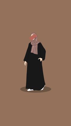 a woman wearing a hijab standing in front of a brown background